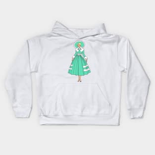 victorian blonde woman turquoise and white elegant illustration Kids Hoodie